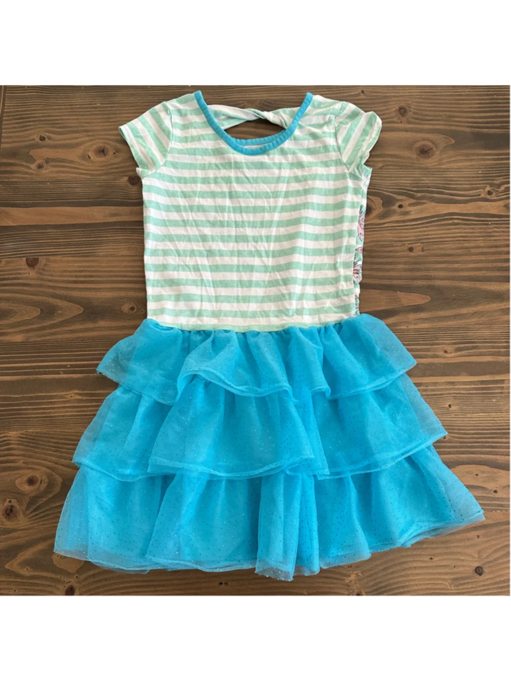 Disney Frozen Elsa Dress Girls M 7/8 Blue White Glitter Tulle Skirt Casual